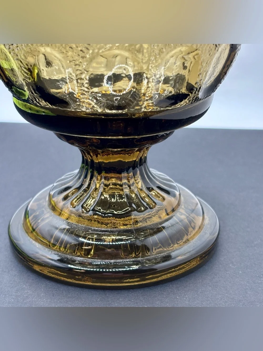 Vintage E.O. Brody M4200 Olive Green Thumbprint Goblet Vase Mid Century Glass
